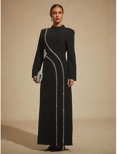  Γυναικεία Μακρύ φόρεμα Φόρεμα ριχτό Κομψό Πάρτι Βραδινό Πάρτυ Γεωμετρικό Μακρυμάνικο Όρθιος Γιακάς Μαύρο Άνοιξη Φθινόπωρο Χειμώνας