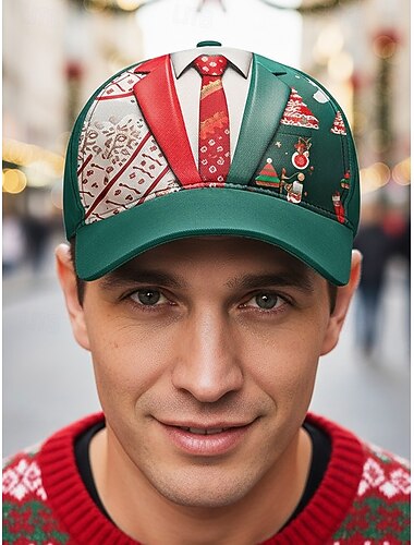  ανδρικό χριστουγεννιάτικο καπέλο σμόκιν - ύφασμα από πολυεστέρα, σχέδια πολλαπλών μοτίβων με εορταστικά μοτίβα, ιδανικό για εορταστικά πάρτι, casual εξόδους και εποχιακές γιορτές