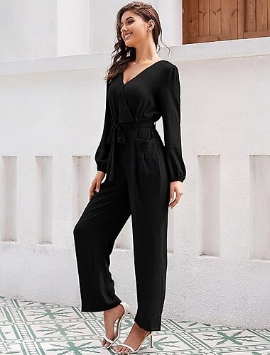  женский повседневный комбинезон с длинными рукавами и карманами и v-образным вырезом