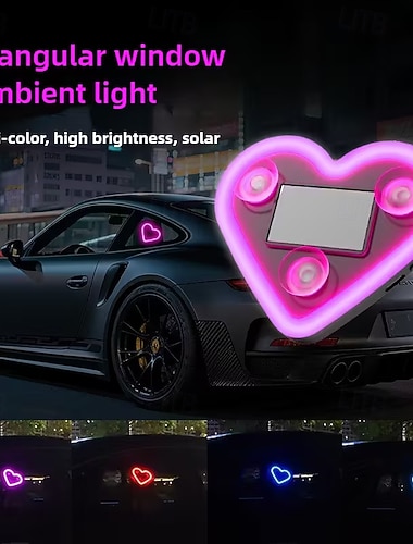  Solenergidrevne Bilinteriør Ambient Lys Hjerteformet Neon LED Vindu Lys Interiør Dekorativ Belysning Ideell Kjøretøy Tilpasning LED Ambient Belysning Valentinesgave