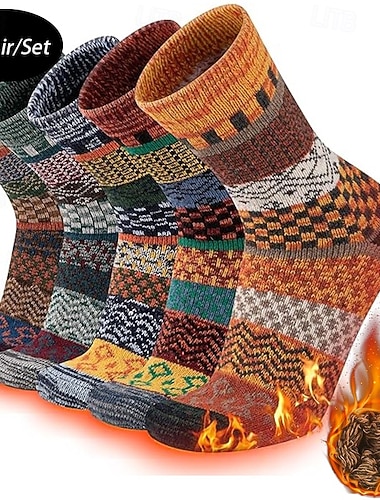  男性用 5ペア マルチパック ソックス ランニングソックス カジュアルソックス Multi Color カラー 幾何学的な バケーション スポーツ 日常 ベーシック 温か生地 秋 冬 ファッション エスニック