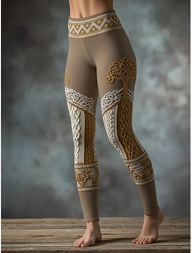  Per donna Vichingo Leggings Leggings comodi Vacanza Vintage Stile Etnico Lunghezza alla caviglia Vita Alta Grafico Stampa Confortevole Elasticizzato Vacanza Casuale Quotidiano Marrone Primavera