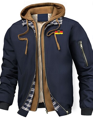  Herren Grafik Flagge Deutschland Wintermantel Gepolstert Kapuzenjacke Thermowarm Sportlich Lässig Outdoor Alltagskleidung Reißverschluss Verstellbare Kordelzughaube Karofutterierte Oberbekleidung