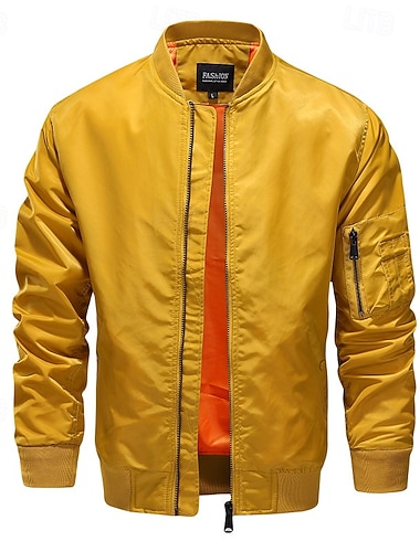  Voor heren Lichtgewicht jack Bomberjack Vrijetijdsjas Buiten Vakantie Zak Lente Herfst Effen Streetwear Stijlvol Opstaande boord Normaal Zwart Geel Bordeaux Leger Groen Donkerblauw Jacks