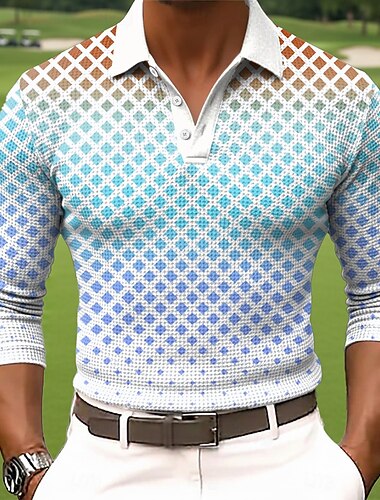  Herre Geometrisk Vaffel poloskjorter Langermet Poloskjorter Skjorter med krage Business Casual Virksomhet Arbeidsklær Dagligdagstøy Knapper Vår Høst Vinter Blå Rød Grønn