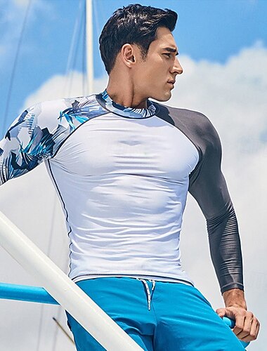  Herre Rash-guard Svømmeskjorte UPF50+ Hurtigtørkende Lettvekt Langermet Ikke-Klø Klær Badedrakt Surfing Strand Vannsport Svømming Lapper Sommer