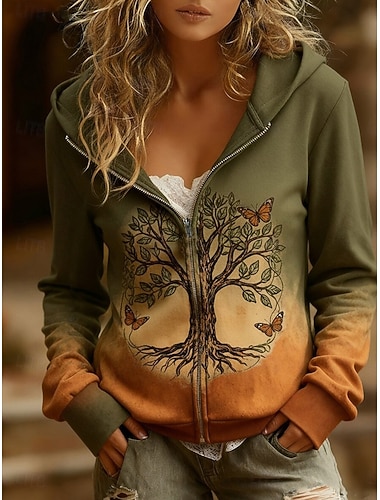  Per donna Felpe con cappuccio Grafico Geometrico Astratto Caldo Vintage Casual Manica Lunga Con Cappuccio Top Regolari Streetwear Abbigliamento Quotidiano Casuale Cerniera Stampato Tasca Frontale Blu