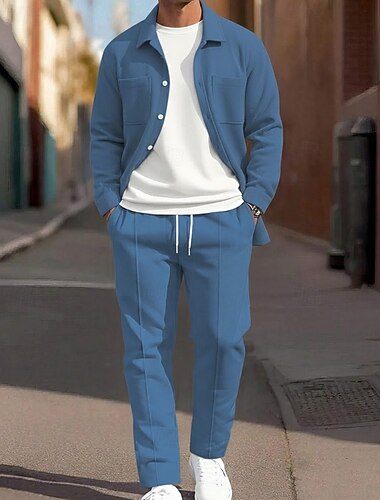  Herren Sweatshirt Trainingsanzug einstellen Revers Outdoor Urlaub Täglich Knopf hoch Tasche Einfach Blau Schwarz Armeegrün Sportkleidung Sport Mode Herbst