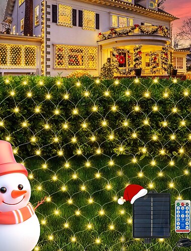  Luces de Red Solar Exterior Luces de Cadena a Prueba de Agua Conectables Alambre Claro con 8 Modos control remoto programado para jardín césped fiesta boda vacaciones luces de decoración de árbol