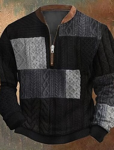  Per uomo Geometrico Stampa Felpa grafica Felpe Manica Lunga Felpa Zip a un quarto Vintage Retrò Stampa Ferie Uscire Stampato Autunno Inverno