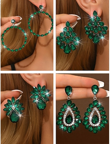  Statement-Ohrringe für Damen mit Smaragdkristallen – luxuriöse Strass-Tropfen &Kreolen-Designs für glamouröse Partys und Abendveranstaltungen