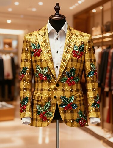  Χριστούγεννα Ανδρικά Καρό Μπουφάν μπλέιζερ Παλτό Άνετο Καλλιτεχνικό Καθημερινό Βραδινό Ρούχα για Πάρτυ Καθημερινά Φεστιβάλ 3D εκτύπωση Κουμπιά Φθινόπωρο & Χειμώνας Εγκοπή Μακρυμάνικο