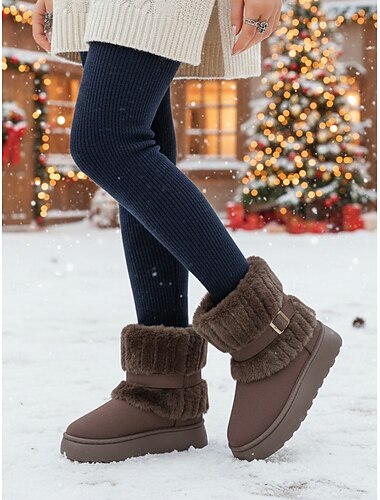 Warme, kaffeebraune Damen-Schneestiefel mit Fellfutter – rutschfeste Winterstiefeletten für Outdoor-Aktivitäten, Reisen, Schneetage und den täglichen Komfort