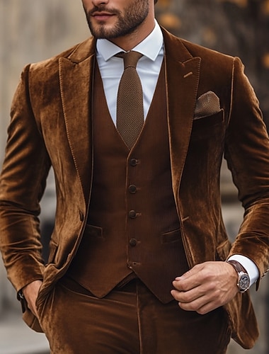  Uomo Affari Casuale Abito di velluto Bavero a lancia Bavero classico Nero Rosso Quotidiano Affari Tinta unita Vestibilità aderente 2 pezzi Monopetto a un bottone