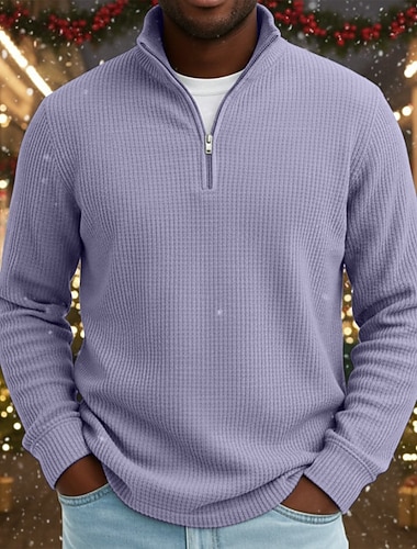  رجالي قمصان بولو الوافل بولو الرمز البريدي ربع الأماكن المفتوحة فضفاض رقبة طوقية مرتفعة كم طويل موضة الحديث لون الصلبة محكم محبوك الخريف الشتاء ربيع & الصيف استرخاء صالح