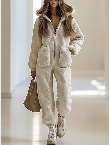  Pentru femei Normal Salopete Activ Culoare solidă Manșon Lung Capișon Talie Înaltă Vacanță Zilnic Fit regulat Alb Primăvară