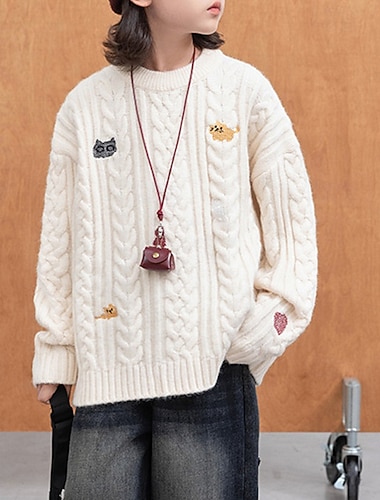  Gyerekek Fiú Pulóver pulóver Tömör szín Hosszú ujj Melegen tartani Szabadtéri Divat Bézs Ősz Ruhák 4-12 év