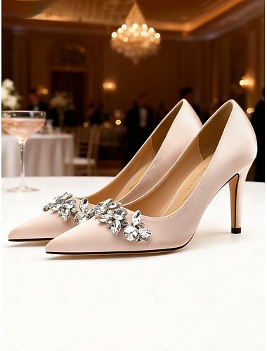  Elegante, spitze Stiletto-Pumps aus Satin mit Kristallverzierungen für Damen – perfekt für Hochzeiten, Abendveranstaltungen und Cocktailpartys.