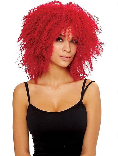  Perruque de carnaval 2026 Rouge Bouclé Court Perruque synthétique de festival Mardi Gras Parade Coiffure de costume de cosplay pour Femmes