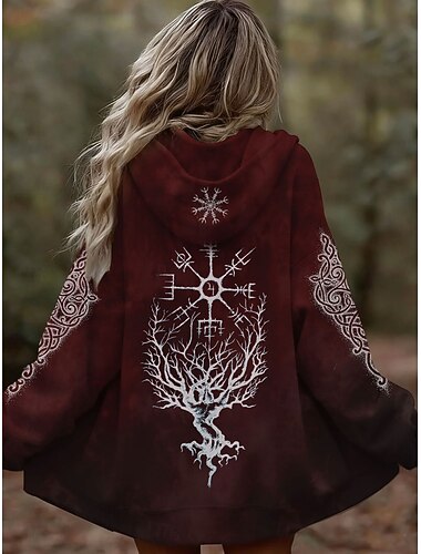  Női Cipzáras kapucnis pulóver Grafika Törzsi Divat Alkalmi Hosszú ujj Kapucni Normál felsők Utca Hétköznapi Cipzár Zseb Nyomtatott Fehér Bor Lóhere Szürke Tavasz Ősz