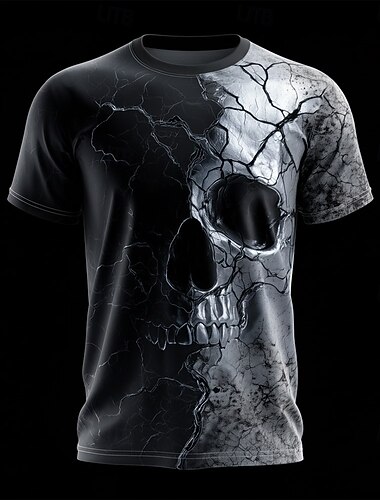  Voor heren Doodskoppen 3D Print 3D T-shirt Korte mouw T-shirt 3D-afdrukken Strakke ronde hals Overhemd overdreven Ontwerper Dagelijks Club Feest Zilver Donkergrijs Grijs Zomer Lente Alle seizoenen
