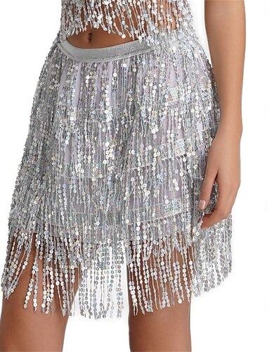  Samba Dancewear Magedans Paillett Frynse Skjørt Halv Perle Oppvisningsskjørt Oppvisningskostyme