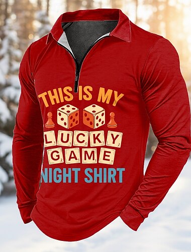  Herre Tekst Poloskjorter med glidelås Langermet Poloskjorter Knaphul Fritid utendørs Dagligdagstøy 3D-utskrift Vår Høst Vinter Blå Rød Grønn