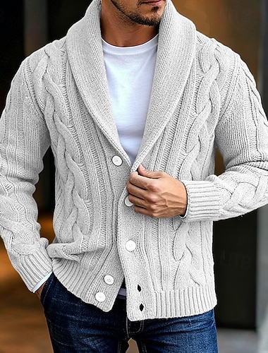  Homens Suéter de malha trançada Suéter Sueter Cardigan Cabo Tricotar Tops regulares Tricotado Tecido Xale Contemporâneo Moderno Casual Casual Feriado Roupa Primavera Outono Azul Verde Militar M L XL