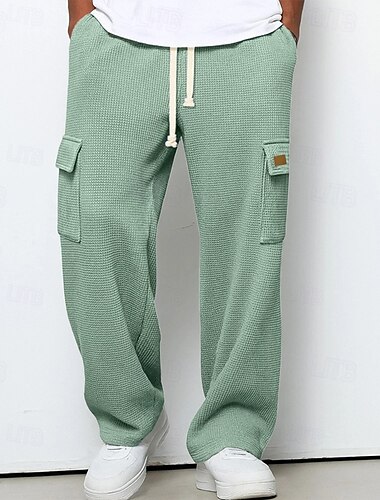  男性用 カーゴスウェットパンツ スウェットパンツ ズボン ストレートレッグスウェットパンツ ワッフルパンツ ドローストリング ポケット 弾性ウエスト 平織り 履き心地よい ソフト アウトドア カジュアル 日常 ファッション クラシック ダークブラウン ブラック マイクロエラスティック