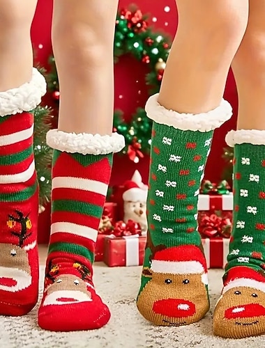  joulu-talvi fleecesukat – lämpimät, paksut ja pehmeät liukumattomat lattiasukat aikuisille, mukavat sisä- ja kotikäyttöön