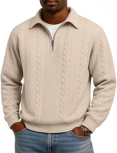  Per uomo Jacquard Maglia Maglione Felpa con zip corta Nero Bianco Cachi Grigio Bavero Semplice Cerniera Testurizzato Sport & Outdoor Casuale Quotidiano Streetwear Cool Abbigliamento Sportivo