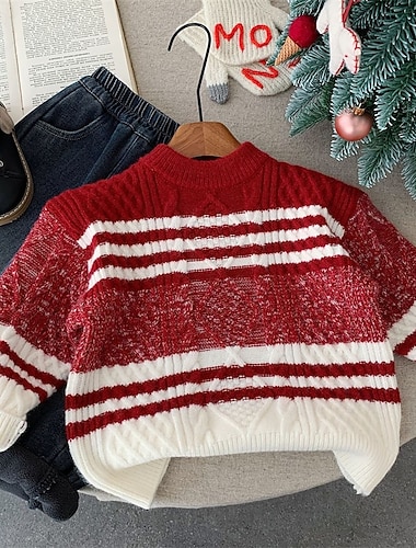  Dzieci Dla obu płci Święta Sweter świąteczny Naszywka Długi rękaw Zatrzymujący ciepło Na zewnątrz Moda Czerwony Jesień Odzież 4-12 lat