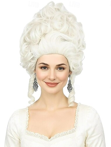  Platinová blond paruka pro ženy, koloniální styl z 18. století, blond paruka s motivem úlu, vhodná pro renesanční královnu, cosplay, halloweenskou párty