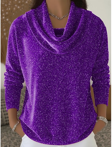  ראש השנה בגדי ריקוד נשים קטיפה נוצץ וינטאג' טרופי מסוגנן שרוול ארוך צוואר בדוגמת דרפה חולצות רגילות מסיבת ערב בגדי ערב למסיבה תלבושות למסיבה אודם כחול ים סגול זהב סתיו חורף