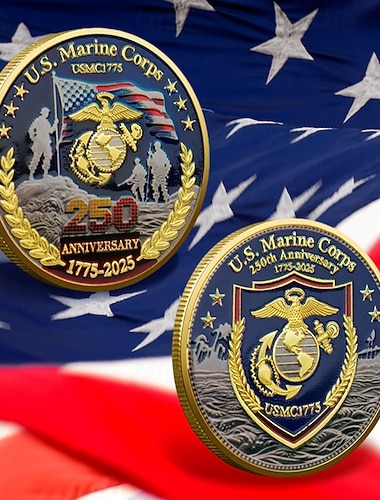  250ste Verjaardag Herdenkingsmunten – U.S. Marine Corps Ontwerp Verzamelmunten Duurzame Metalen Weergave Munten voor Verzamelaars  Geschenk Idee Patriottisch Militaire Thema Semiquincentennial