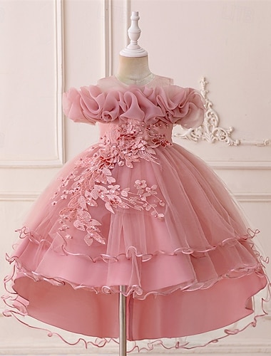  Bambini Ragazze Abito Vestito da Festa Tinta unica Senza Maniche Formale Performance Occasione speciale Rete Moda Quotidiano Principessa Poliestere Asimmetrico Vestito da Festa Vestito a ruota