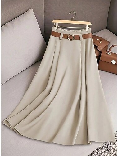  Dame الالتفاف Elegant Årgang Maksi Medium Midje Skjørt Uelastisk Svart Blå Kakifarget Vinrød-rød Høst Polyester