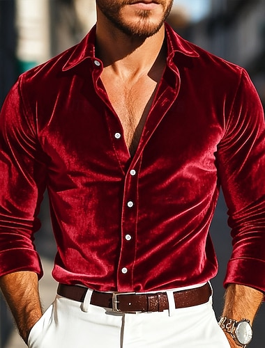  Per uomo Vino Blu reale Manica Lunga Vacanza Feste Abbigliamento Velluto Elegante Casual