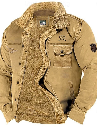  رجالي الرسم 1776 سترة الصوف سترة البضائع سترة شيربا الدفء عتيق كاجوال الأماكن المفتوحة المنزل جيوب متعددة سترات قطنية معاطف شتوية الخريف الشتاء طوق من الصوف قابل للطي كم طويل