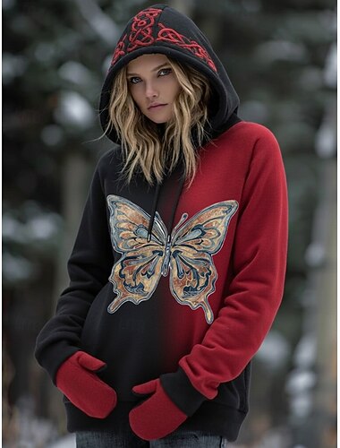  Γυναικεία Φούτερ με Κουκούλα Viking με Γραφικό, Μόδα, Γοτθικό, Καθημερινό, Μακρυμάνικο, Κουκούλα, Κανονικές Μπλούζες, Καθημερινή Ρούχα, Κορδόνι, Κόκκινο, Άνοιξη, Φθινόπωρο