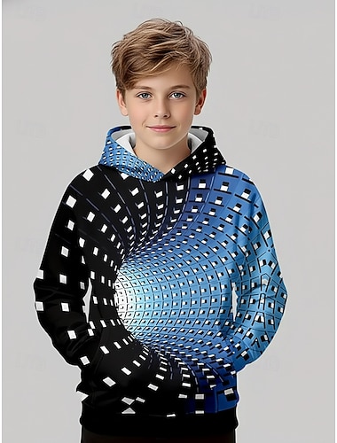  Ragazzi 3D Grafico Geometrico Felpa con Cappuccio Maglione Manica Lunga Stampa 3D Primavera Autunno Sport Moda Streetwear Bambini 4-12 Anni Con cappuccio All'aperto Casuale Quotidiano Vestibilit