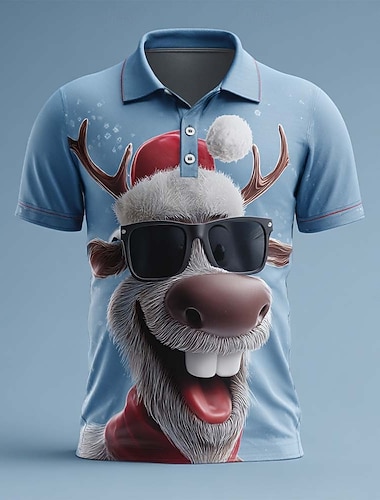  Jul Herre Dyr Tegneserie Polo Sports poloskjorter Kortermet Poloskjorter Skjorter med krage Fritid treningsklær Festivalantrekk Knapper Sommer Vår Høst Blå 1 Blå