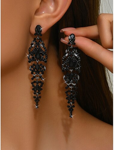  עגילי טיפה לנשים עם נברשת קריסטל - עגילים ארוכים ויוקרתיים עם ריינסטון למסיבה, חתונה או אירועי ערב