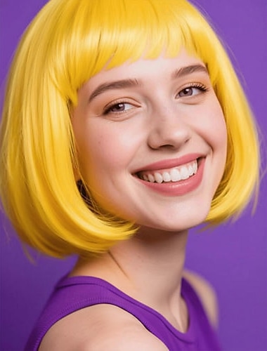  Perruque de carnaval 2026 Blond Rose Rouge Lisse Bob Court Perruque synthétique de festival Mardi Gras Parade Coiffure de costume de cosplay pour Femmes