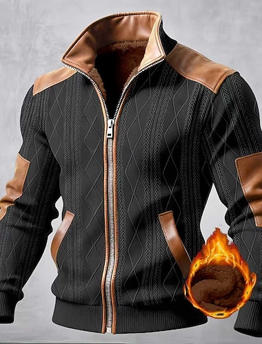  Homens Full Zip Hoodie Casaco de lã Moletom de lã Preto Branco Verde Tropa Cáqui Cinzento Lapela Tecido Bolsos Detalhes em couro sintético Desportos e Ar livre Casual Diário Poliéster Roupa de rua