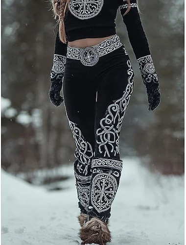  női leggings vakáció viking vintage etno stílusú teljes hosszúságú magas derék grafikus absztrakt 3D nyomtatás gyorsan száradó légáteresztő puha rugalmas fekete ősz tél karcsúsított szabás