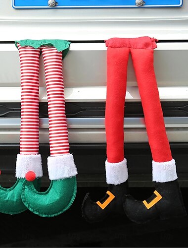  Kerst auto decoratie kerst elf benen, auto kofferbak poot hanger, kerst pluche decoraties, klik op kofferbak of kerstboom, auto decoraties, universeel voor auto's, vrachtwagens, campers, SUV's