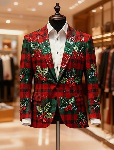  Noël Homme Plaid Veste blazer Manteau Confortable Artistique Occasionnel Tenue de soirée Quotidien Festival Impression 3D Boutons Automne & Hiver Cranté manche longue Bleu Jaune Rouge