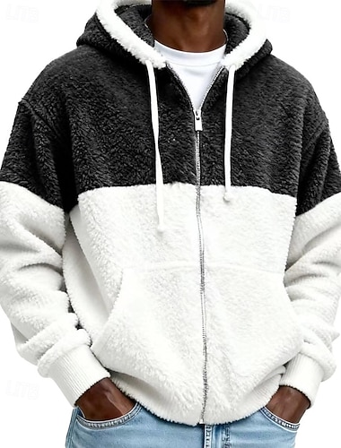  Homens Moletom Full Zip Hoodie Moletons com zíper Moletom de lã Preto Verde Claro Vermelho Azul Real Verde Escuro Com Capuz Bloco de cor Patchwork Bolsos Desportos e Ar livre Diário Feriado Poliéster