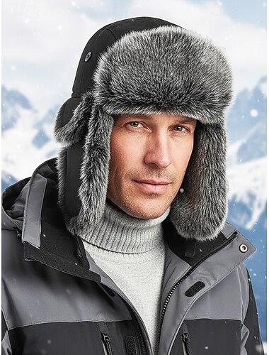  Chapeau trappeur en fausse fourrure pour homme, chaud et élégant, disponible en noir et marron, parfait pour les temps froids et les activités hivernales en extérieur.